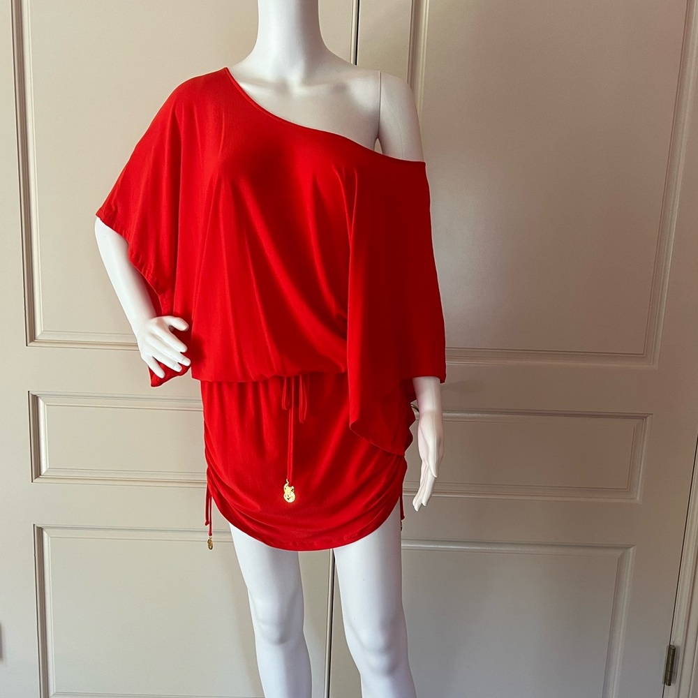 Luli Fama Red One-Shoulder Swim Coverup